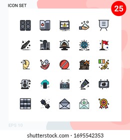 25 Concepto de color plano de línea relleno para el rendimiento de los sitios web móviles y aplicaciones; suprimir; notificación; consejo de administración; elementos de diseño de vectores editables de jabón