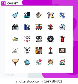 25 Filled line Flat Color concept for Websites Mobile and Apps communication; transportation; decoration; train; bell Editable Vector Design Elements