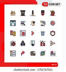 25 Filled line Flat Color concept for Websites Mobile and Apps tag; rank; historic; military; paintbrush Editable Vector Design Elements
