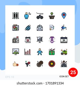 25 Concepto de color plano de línea relleno para la navegación por Websites Mobile y Apps; ubicación; controlador; naturaleza; elementos de diseño de vectores editables para plantas