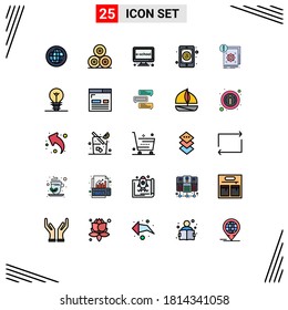 25 Filled line Flat Color concept for Websites Mobile and Apps mobile; inbox; e; email; online Editable Vector Design Elements
