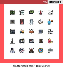 25 Filled line Flat Color concept for Websites Mobile and Apps accident; pencil; chat; pen; education Editable Vector Design Elements
