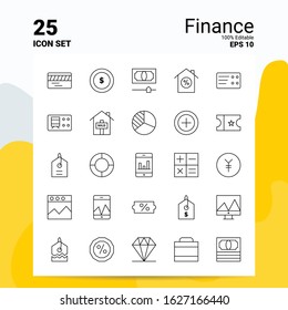 25 Finance Icon Set. 100% Editable EPS 10 Files. Business Logo Concept Ideas Line icon design