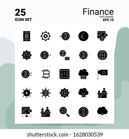 25 Finance Icon Set. 100% Editable EPS 10 Files. Business Logo Concept Ideas Solid Glyph icon design