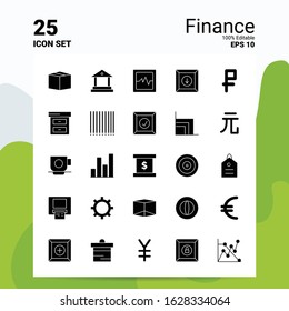 25 Finance Icon Set. 100% Editable EPS 10 Files. Business Logo Concept Ideas Solid Glyph icon design