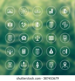 25 finance icons, investing, venture capital, shares, stocks, investor, funds, investment, income, finance transparent round icons, vector illustration