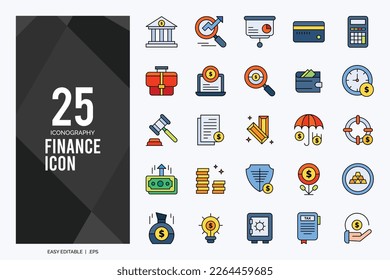 25 Finance Lineal Color Icon Pack. Vektorgrafik.