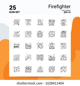 25 Firefighter Icon Set. 100% Editable EPS 10 Files. Business Logo Concept Ideas Line icon design