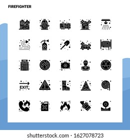 25 Firefighter Icon set. Solid Glyph Icon Vector Illustration Template For Web and Mobile. Ideas for business company.