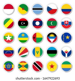 25 Banderas del mundo, establecer iconos forma circular, ilustración vectorial plana