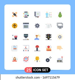 25 Concepto de color plano para los sitios web móviles y redes de aplicaciones; conectar; existencias; programación; elementos de diseño de vectores editables de desarrollo