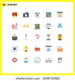 25 concepto de color plano para los sitios web móviles y dinero de aplicaciones; hacer; fotografía; ingresos; elementos de diseño de vectores editables de ingresos