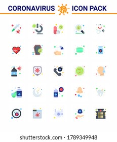 25 Flat Color Coronavirus disease and prevention vector icon security; corona; virus; bacteria; pill viral coronavirus 2019-nov disease Vector Design Elements