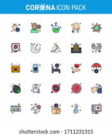 25 Flat Color Filled Line viral Virus corona icon pack such as virus; nasal infection; virus infection; disease; research viral coronavirus 2019-nov disease Vector Design Elements