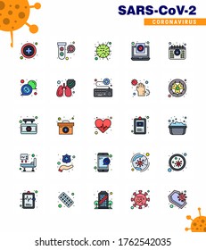 25 Flat Color Filled Line Coronavirus Covid19 Icon pack such as virus; medical; flu; file; virus viral coronavirus 2019-nov disease Vector Design Elements