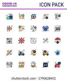 25 Flat Color Filled Line Virus Corona Icon Pack, wie z. B. gereinigt; Wasser; Schutz; Hand-Virus-Coronavirus-2019-nov-Krankheit Vectordesign Elements