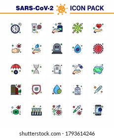 25 Flat Color Filled Line coronavirus epidemic icon pack suck as beat; disease; virus; spread; sanitizer viral coronavirus 2019-nov disease Vector Design Elements