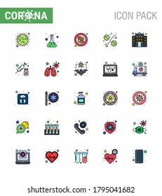 25 paquete de iconos de corona del virus de la línea de color plana, como el plasma; gérmenes; ensayo; bacteria; virus de la coronavirus viral 2019-nov Enfermedad Vector Elementos de diseño