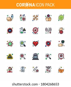 25 Paquete de iconos Covid19 de línea llena de color plano, como antígeno; manos; vacuna; enfermedad; esqueleto coronavirus viral 2019-nov Enfermedad Vector Elementos de diseño