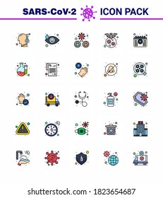 25 Paquete de iconos Covid19 de línea llena de color plano como enfermedad; corona; bacterias; transportista; virus de la coronavirus viral 2019-nov Enfermedad Vector Elementos de diseño
