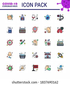 25 Flat Color Filled Line Coronavirus Epidemic Icon Pack, saugt als Coronavirus; abfallen; Hand; Blut; medizinisches virales Coronavirus 2019-nov Krankheit Vectordesign Elements