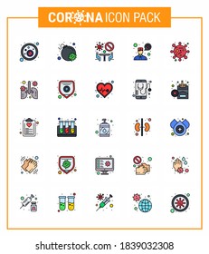 25 Flat Color Filled Line Coronavirus Epidemic Icon Pack ist als Corona-Virus gesäugt; Bug; Konferenz; Bakterien; Konsultation virales Coronavirus 2019-nov Krankheit Vectordesign Elements