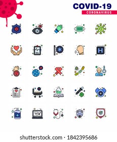 25 Flat Color Filled Line coronavirus epidemic icon pack suck as spread; safety; glove; medical; face viral coronavirus 2019-nov disease Vector Design Elements