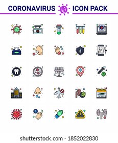 25 Paquete de íconos epidémicos de línea llena de color plano suck as coronavirus; ensayo; signo; laboratorio; virus de la coronavirus viral 2019-nov Enfermedad Vector Elementos de diseño