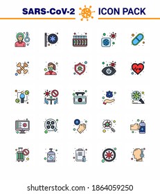 25 Flat Color Filled Line Coronavirus disease and prevention vector icon capsule; virus; pharmacy; bacteria; lab viral coronavirus 2019-nov disease Vector Design Elements