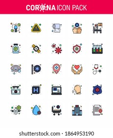 25 Flat Color Filled Line Set of corona virus epidemic icons. such as bed; medical; virus; hygiene; care viral coronavirus 2019-nov disease Vector Design Elements