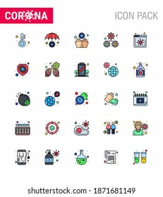 25 Flat Color Filled Line coronavirus epidemic icon pack suck as news; virus; hygiene; transmission; man viral coronavirus 2019-nov disease Vector Design Elements