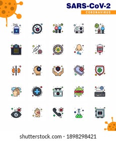 25 Flat Color Filled Line Corona Virus pandemic vector illustrations infection; hospital; virus; car; transmitters viral coronavirus 2019-nov disease Vector Design Elements