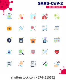 25 Flat Color Set of corona virus epidemic icons. such as germs; virus; hands; infedted; lab viral coronavirus 2019-nov disease Vector Design Elements