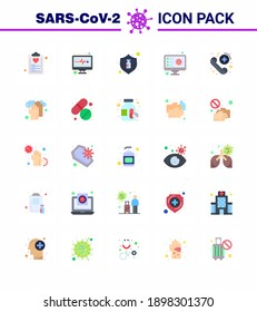 25 Flat Color viral Virus corona icon pack such as record; scan; flu; screening; bottle viral coronavirus 2019-nov disease Vector Design Elements