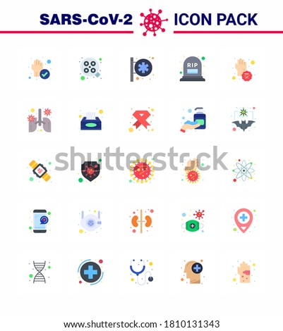 25 Flat Color viral Virus corona icon pack such as covid; rip; hospital sign; mortality; count viral coronavirus 2019-nov disease Vector Design Elements