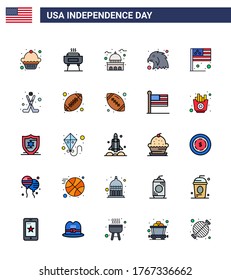 25 carteles de línea llenos planos para la bandera del Día de la Independencia de Estados Unidos; día; casa; águila; Elementos de diseño de vectores para el Día USA editables por animales