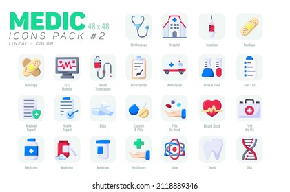Paquete de 25 Iconos Médicos Planos #2, Iconos Médicos Vectores Estilo de color