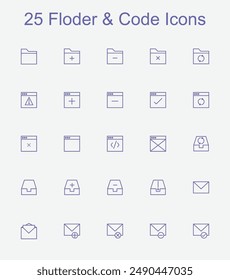 25 Folder and Code icons, vector, graphics