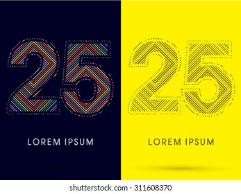 25 ,Font , colorful light movement, designed using colorful line and black and white line, graphic vector