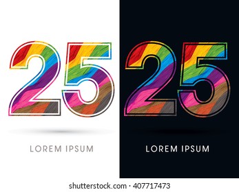 25 Font , colorful wave, designed using colorful grunge brush graphic vector