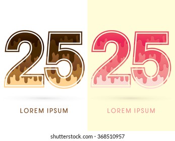 25 Font Number, Chocolate and strawberry melt graphic vector