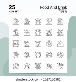 25 Food And Drink Icon Set. 100% Editable EPS 10 Files. Business Logo Concept Ideas Line icon design