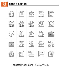 25 Food and Drinks icon set. vector background