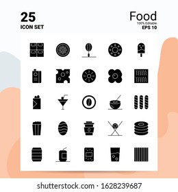 25 Food Icon Set. 100% Editable EPS 10 Files. Business Logo Concept Ideas Solid Glyph icon design