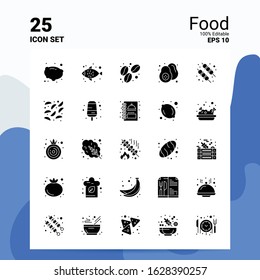 25 Food Icon Set. 100% Editable EPS 10 Files. Business Logo Concept Ideas Solid Glyph icon design