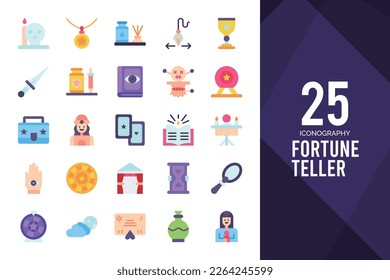 25 Fortune Teller Flat icon pack. vector illustration.