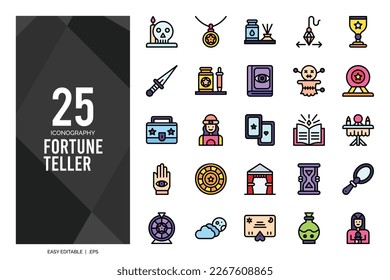 25 Fortune Teller Lineal Color icon pack. vector illustration.