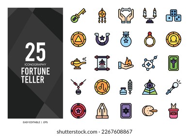 25 Fortune Teller Lineal Color icon pack. vector illustration.