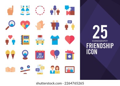 Paquete de iconos de Friendship Flat. ilustración vectorial.