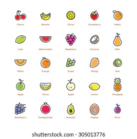 25 fruits icon set. Colorful modern design of fruits.